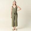 Combinaison pantalon col en V vert kaki femme