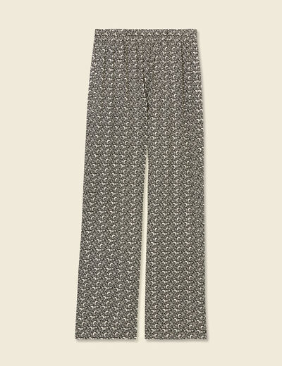 Pantalon large taille haute noir femme