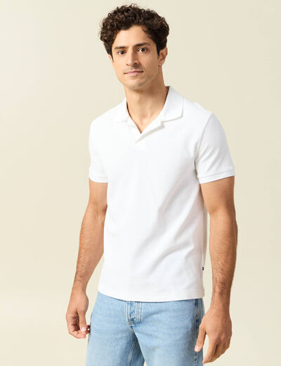 Polo cintré col cubain manches courtes blanc homme