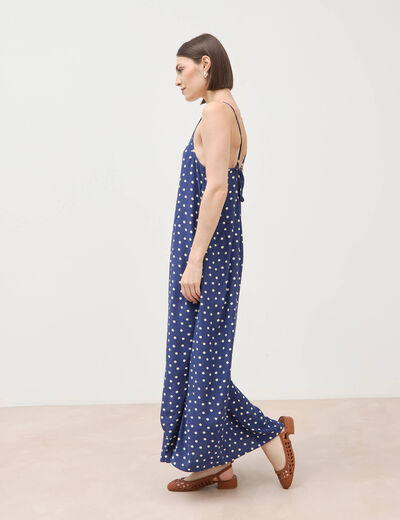 Robe longue fines bretelles col rond bleu marine femme