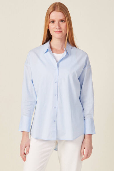 Chemise manches longues bleu ciel femme