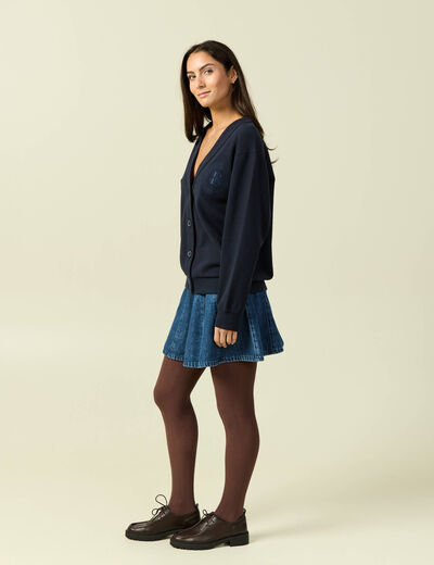 Cardigan oversize col v manches longues bleu marine femme