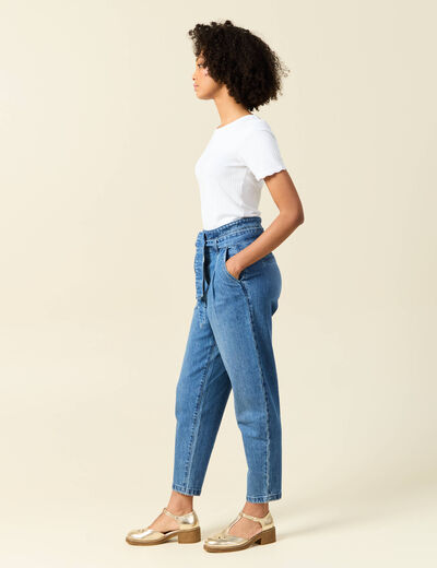 Jeans slouchy taille haute denim stone femme