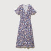 Robe droite 3/4 col v manches courtes bleu femme