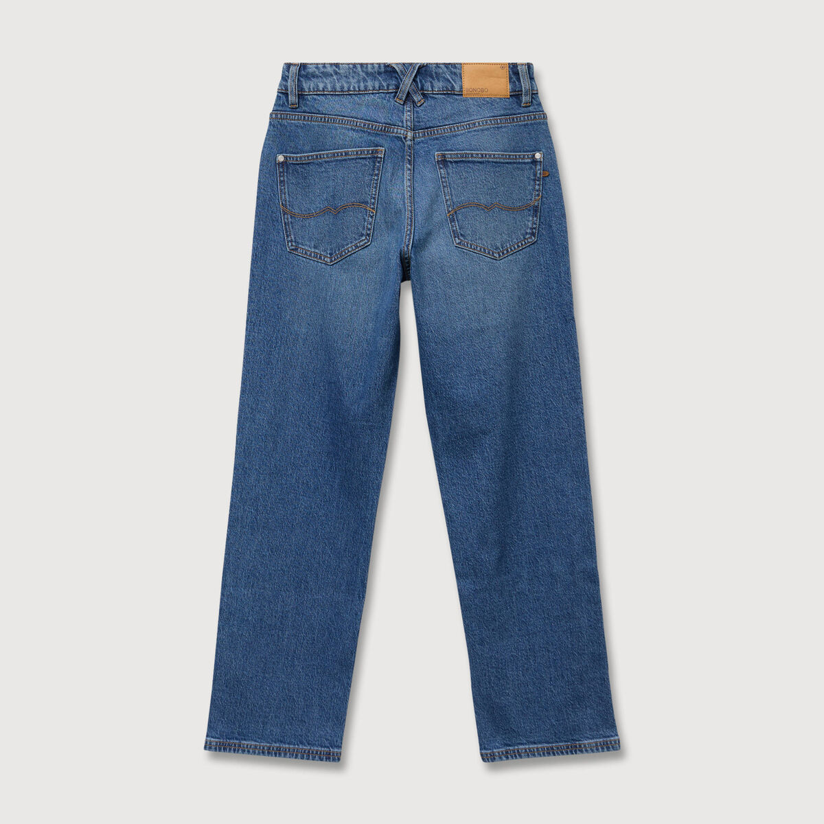 Jeans straight 7/8&egrave;me taille haute denim stone femme