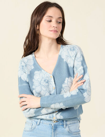 Gilet manches longues col en V ecru femme