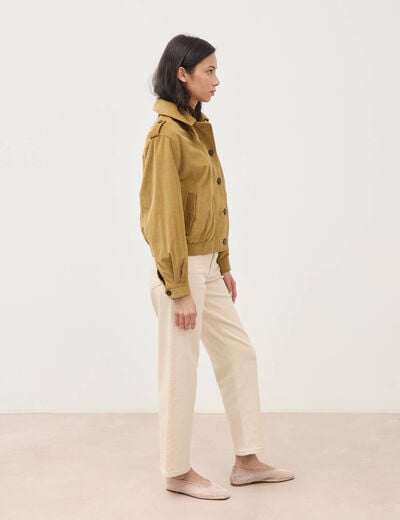 Veste en velours col biker camel femme