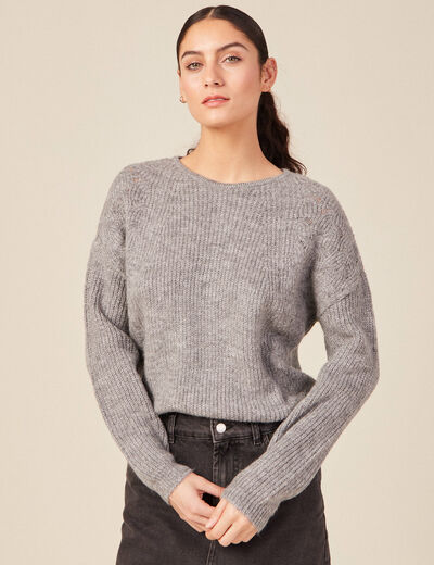 Pull manches longues ajouré gris femme