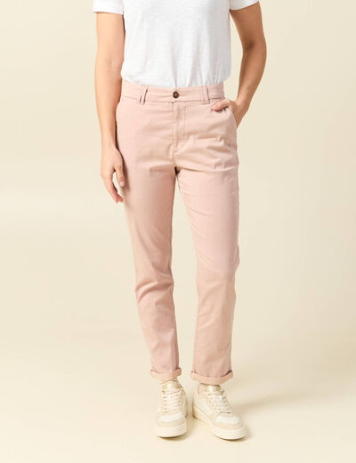Chino cigarette 7/8&egrave;me taille haute rose clair femme