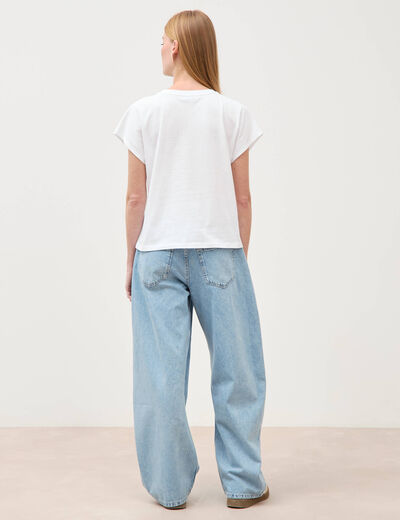 T-shirt droit col rond manches courtes blanc femme