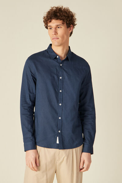 Chemise manches longues bleu marine homme