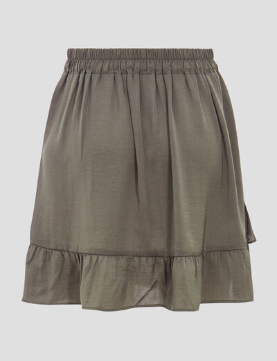 Jupe droite volantée vert kaki femme