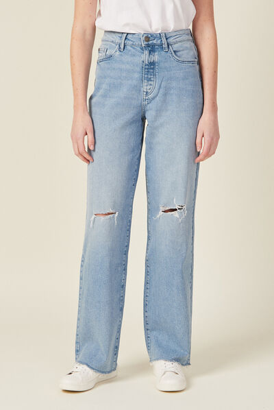 Jeans large déchiré denim bleach femme