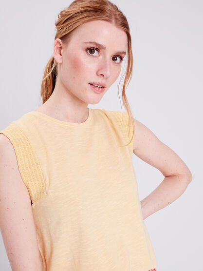 T shirt manches courtes jaune pastel femme