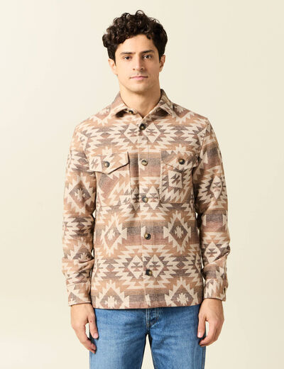 Surchemise manches longues beige homme