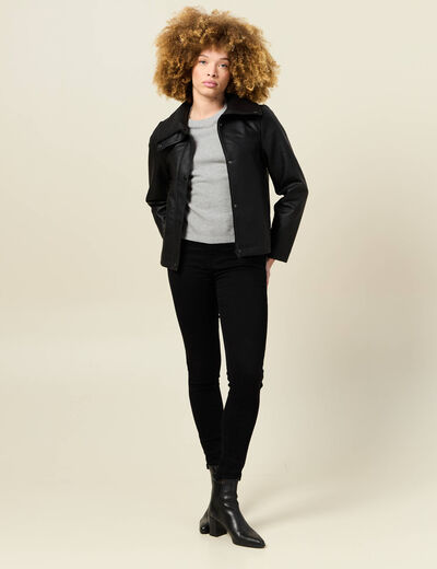 Blouson biker simili cuir noir femme