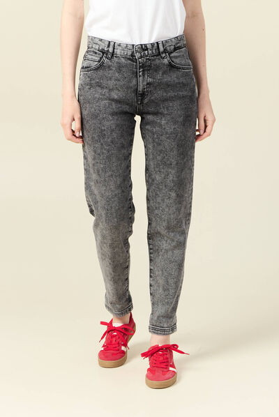 Jeans girlfriend 5 poches denim snow gris femme