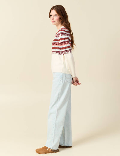 Pull manches longues col rond ecru femme
