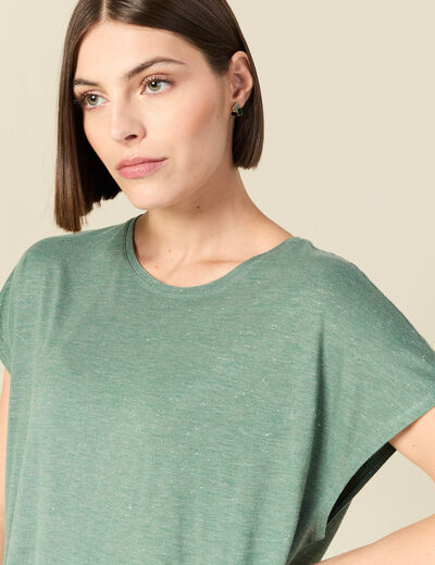T-shirt droit court manches courtes vert fonc&eacute; femme