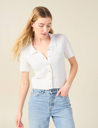 Gilet manches courtes ecru femme