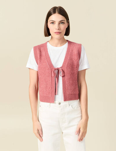 Gilet sherpa droit sans manches mauve femme