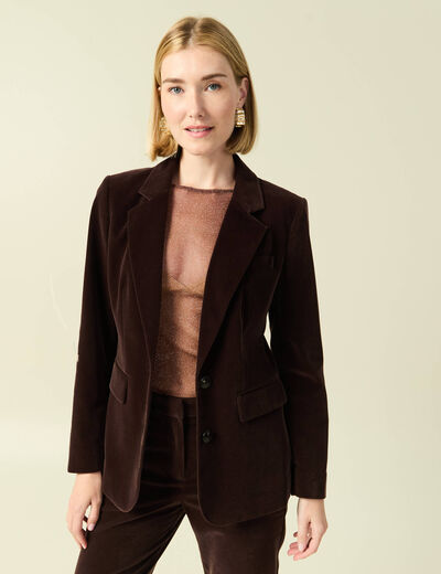 Veste blazer velours marron fonc&eacute; femme