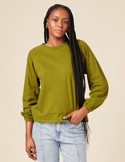 T-shirt manches longues vert kaki femme