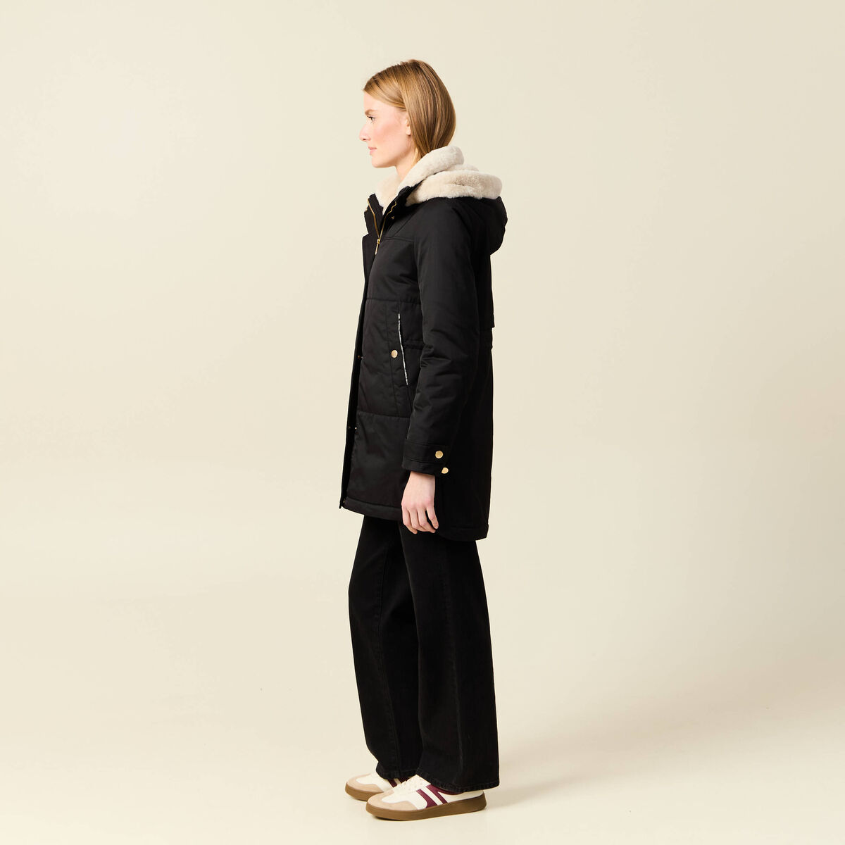 Parka droite &agrave; capuche noir femme