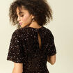 Robe manches courtes &agrave; sequins marron femme