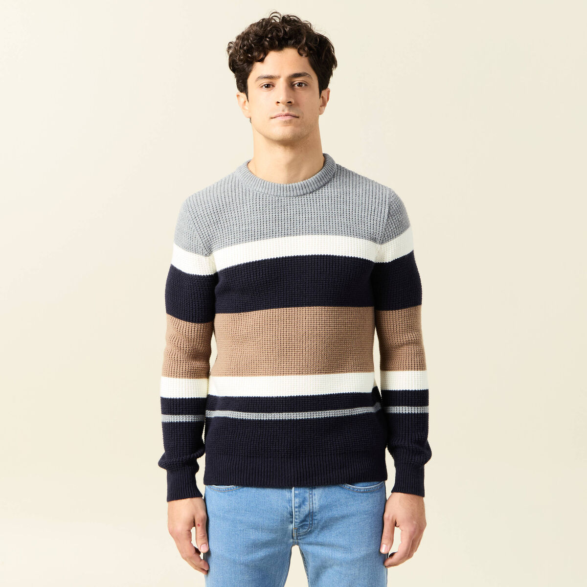 Pull manches longues bleu marine homme