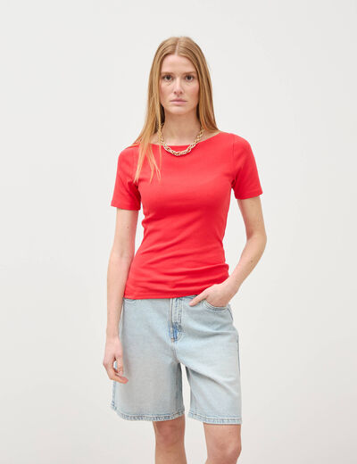T-shirt ajust&eacute; manches courtes rouge fonc&eacute; femme