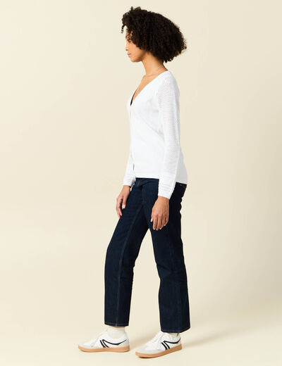 Gilet manches longues boutonné blanc femme