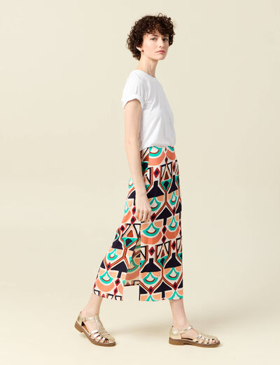 Jupe longue droite fendue orange femme
