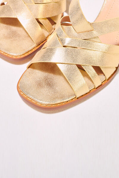 Sandales à talons bouts carrés jaune or femme