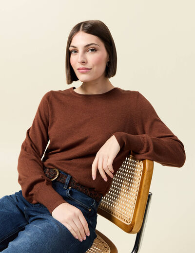 Pull manches longues marron foncé femme