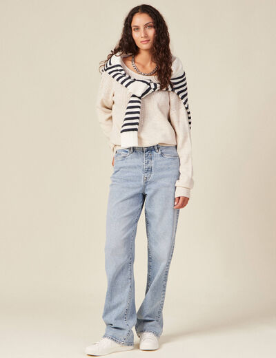 Pull manches longues creme femme