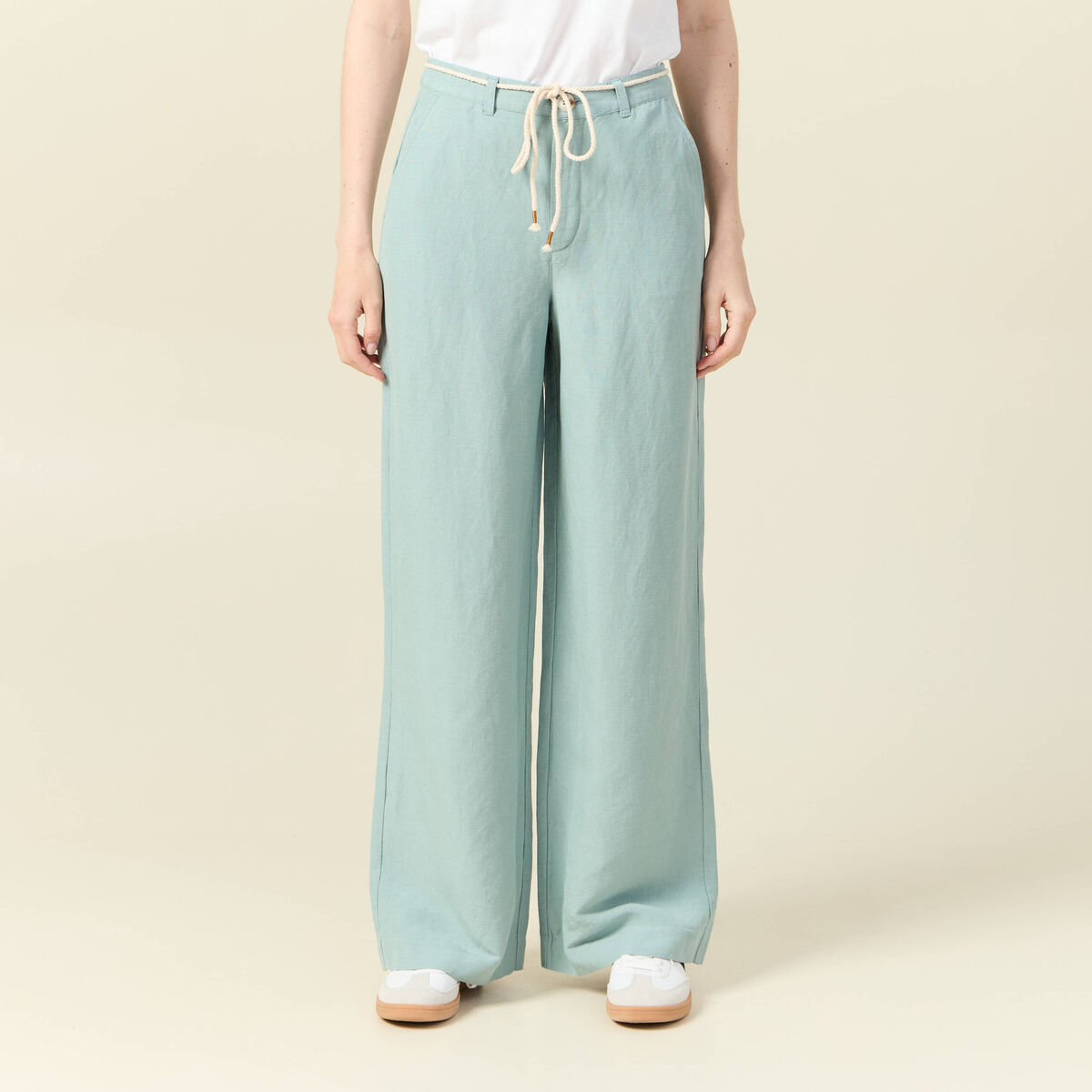 Pantalon loose taille haute vert pastel femme