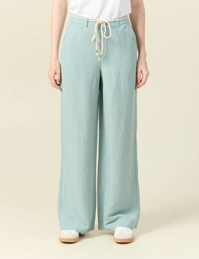 Pantalon loose taille haute vert pastel femme