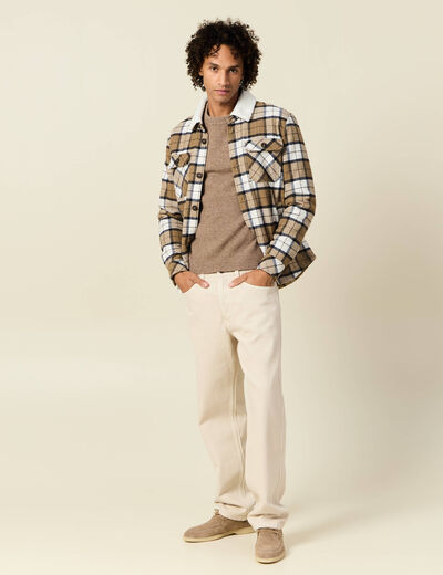 Pull manches longues col rond taupe homme