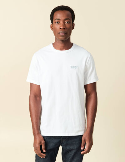 T-shirt col rond manches courtes brod&eacute; blanc homme