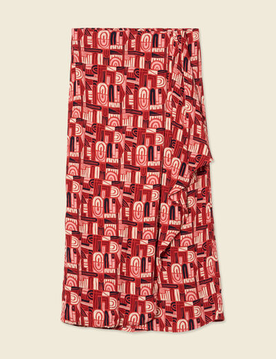 Jupe midi portefeuille fluide rouge foncé femme