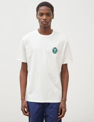 T-shirt col rond manches coudes en coton ecru homme