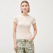 T-shirt cintr&eacute; col rond manches courtes beige femme