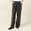 Pantalon large ceinture tissu fluide gris femme
