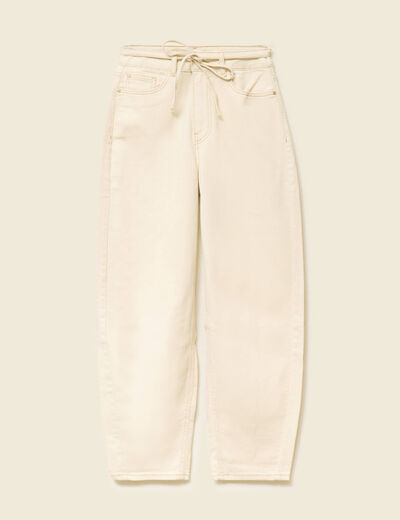 Jeans barrel 7/8&egrave;me avec ceinture denim blanc femme