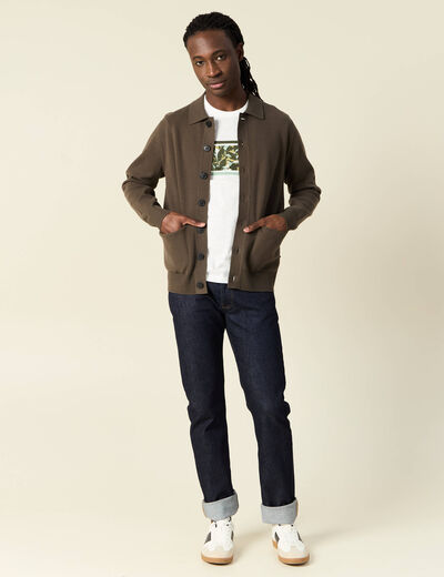 T-shirt coupe droite en coton col rond vert olive homme