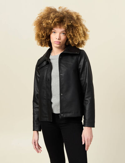 Blouson biker simili cuir noir femme