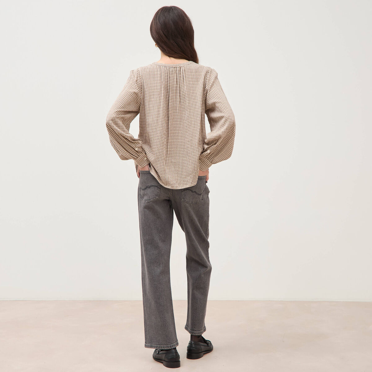 Chemise oversize manches longues marron clair femme
