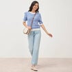 Pull droit court manches courtes bleu electrique femme