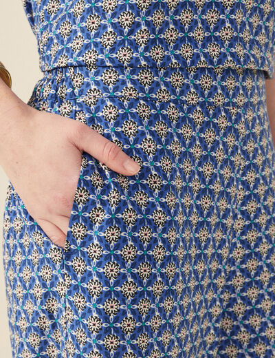 Pantalon large taille haute bleu femme